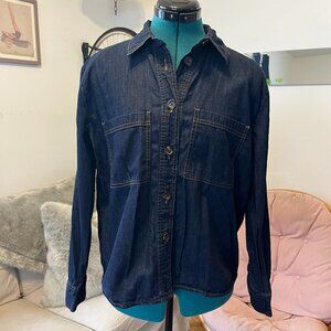 Ann Taylor Weekend Relaxed Dark Chambray Button Down Shirt